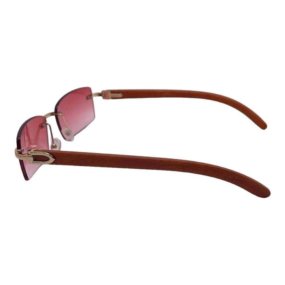 Awesome Shades! Variated Pink Rectangular Lens with Wood Tone Arms - Picture 4 of 8